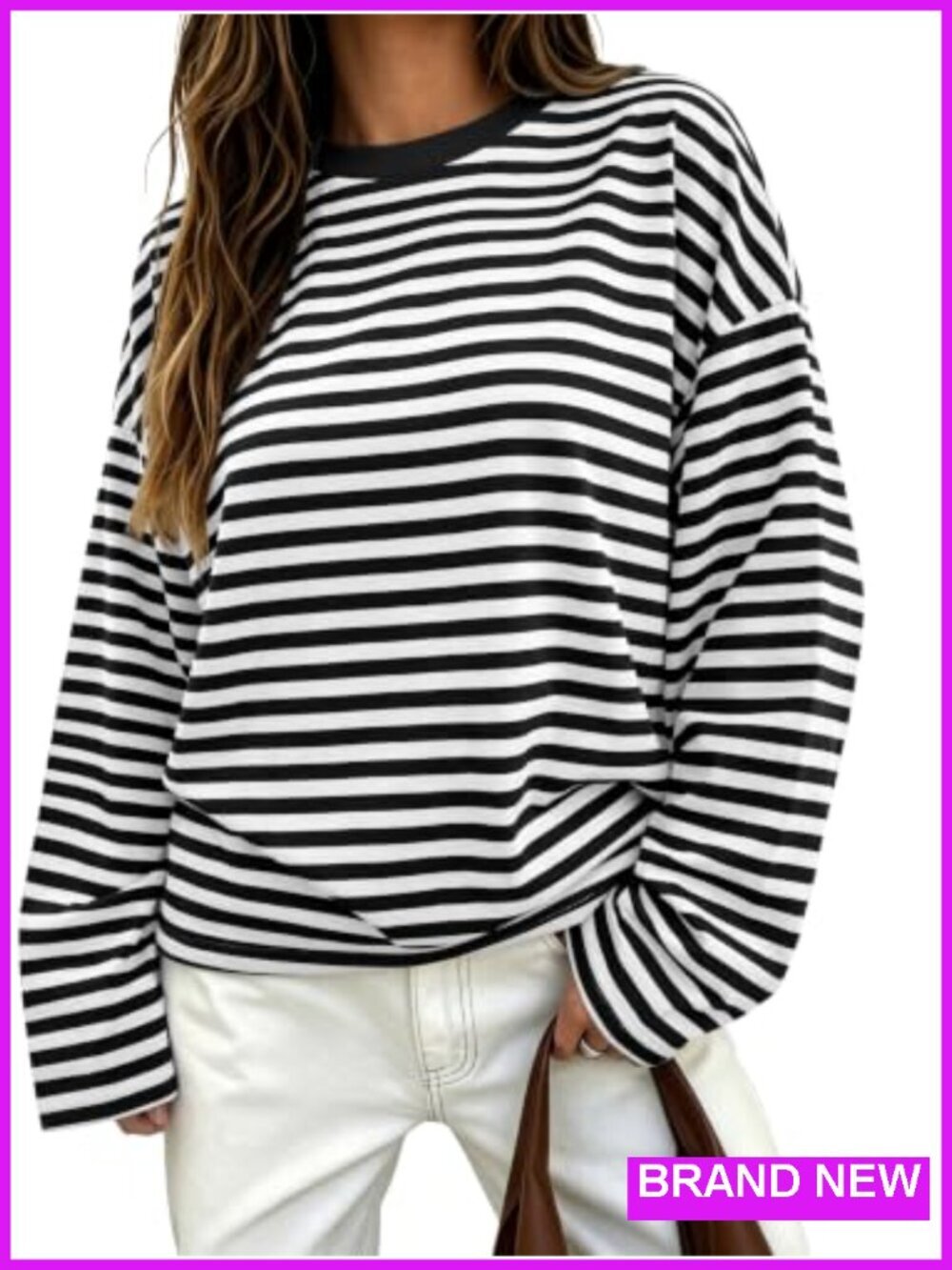 Oversized Striped Long Sleeve Tee Y2K Preppy Soft Rayon Blend Crewneck